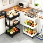 Multibao 3 Tier Storage Trolley Cart on Wheels with Handle Kitchen Bathroom Laundry Narrow Space Rack Space-Saving Mobile Shelving Organizer L35cm x W24cm x H68cm (White)