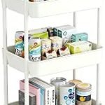 Multibao 3 Tier Storage Trolley Cart on Wheels with Handle Kitchen Bathroom Laundry Narrow Space Rack Space-Saving Mobile Shelving Organizer L35cm x W24cm x H68cm (White)