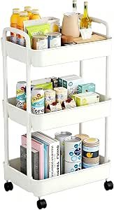 Multibao 3 Tier Storage Trolley Cart on Wheels with Handle Kitchen Bathroom Laundry Narrow Space Rack Space-Saving Mobile Shelving Organizer L35cm x W24cm x H68cm (White)