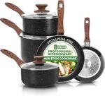 Non-Stick Granite 8 Pcs Cooking Pots and Pans Set Nonstick Cookware Induction Hob pan Set with 20cm, 28cm Frying Pan Set and 20cm,18cm & 16cm Saucepan Set with Lids