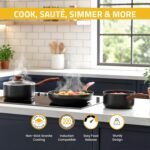 Non-Stick Granite 8 Pcs Cooking Pots and Pans Set Nonstick Cookware Induction Hob pan Set with 20cm, 28cm Frying Pan Set and 20cm,18cm & 16cm Saucepan Set with Lids