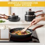 Non-Stick Granite 8 Pcs Cooking Pots and Pans Set Nonstick Cookware Induction Hob pan Set with 20cm, 28cm Frying Pan Set and 20cm,18cm & 16cm Saucepan Set with Lids