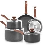 Non-Stick Granite 8 Pcs Cooking Pots and Pans Set Nonstick Cookware Induction Hob pan Set with 20cm, 28cm Frying Pan Set and 20cm,18cm & 16cm Saucepan Set with Lids