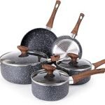 Non-Stick Pots and Pans Set – Granite Cookware, Induction Hob Saucepan Set with Lids, Frying Pan Set Oven-Safe PFOS, PFOA Free – Nuovva