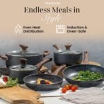 Non-Stick Pots and Pans Set – Granite Cookware, Induction Hob Saucepan Set with Lids, Frying Pan Set Oven-Safe PFOS, PFOA Free – Nuovva