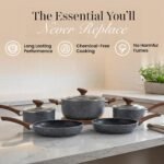 Non-Stick Pots and Pans Set – Granite Cookware, Induction Hob Saucepan Set with Lids, Frying Pan Set Oven-Safe PFOS, PFOA Free – Nuovva