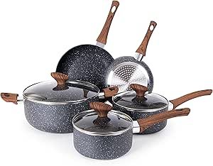 Non-Stick Pots and Pans Set – Granite Cookware, Induction Hob Saucepan Set with Lids, Frying Pan Set Oven-Safe PFOS, PFOA Free – Nuovva
