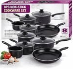 Piece Non Stick Cookware Set – Carbon Steel Pots & Pans Set with Lids – Saucepan Set, Frying Pan, Milk Pan – Induction, Gas & Electric Hob Compatible – Black Kitchen Cooking Set