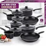 Piece Non Stick Cookware Set – Carbon Steel Pots & Pans Set with Lids – Saucepan Set, Frying Pan, Milk Pan – Induction, Gas & Electric Hob Compatible – Black Kitchen Cooking Set