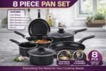 Piece Non Stick Cookware Set – Carbon Steel Pots & Pans Set with Lids – Saucepan Set, Frying Pan, Milk Pan – Induction, Gas & Electric Hob Compatible – Black Kitchen Cooking Set