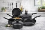 Piece Non Stick Cookware Set – Carbon Steel Pots & Pans Set with Lids – Saucepan Set, Frying Pan, Milk Pan – Induction, Gas & Electric Hob Compatible – Black Kitchen Cooking Set