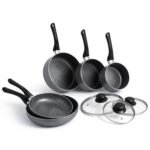 Pots and Pans Set, 8 Piece Induction Safe, Non-Stick Saucepan and Frying Pan Set, Easy Clean Granite Design Pots and Pans Set with Glass Lids, PFAS, PTFE, PFOA, Lead &...