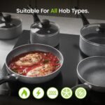 Pots and Pans Set, 8 Piece Induction Safe, Non-Stick Saucepan and Frying Pan Set, Easy Clean Granite Design Pots and Pans Set with Glass Lids, PFAS, PTFE, PFOA, Lead &...