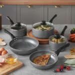 Pots and Pans Set, 8 Piece Induction Safe, Non-Stick Saucepan and Frying Pan Set, Easy Clean Granite Design Pots and Pans Set with Glass Lids, PFAS, PTFE, PFOA, Lead &...