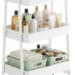 SONGMICS 3-Tier Rolling Cart, Metal Storage Cart, Kitchen Storage Trolley with 2 Brakes and Handles, Utility Trolley, Easy Assembly, for Painting Utensils Bedroom Laundry Room,...