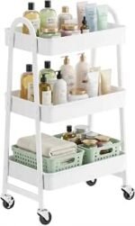SONGMICS 3-Tier Rolling Cart, Metal Storage Cart, Kitchen Storage Trolley with 2 Brakes and Handles, Utility Trolley, Easy Assembly, for Painting Utensils Bedroom Laundry Room,...