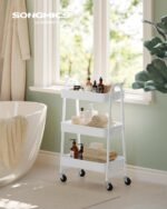 SONGMICS 3-Tier Rolling Cart, Metal Storage Cart, Kitchen Storage Trolley with 2 Brakes and Handles, Utility Trolley, Easy Assembly, for Painting Utensils Bedroom Laundry Room,...