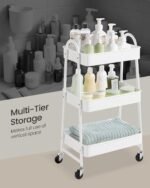 SONGMICS 3-Tier Rolling Cart, Metal Storage Cart, Kitchen Storage Trolley with 2 Brakes and Handles, Utility Trolley, Easy Assembly, for Painting Utensils Bedroom Laundry Room,...
