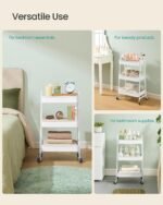 SONGMICS 3-Tier Rolling Cart, Metal Storage Cart, Kitchen Storage Trolley with 2 Brakes and Handles, Utility Trolley, Easy Assembly, for Painting Utensils Bedroom Laundry Room,...