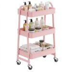 SONGMICS 3-Tier Rolling Cart, Metal Storage Cart, Kitchen Storage Trolley with 2 Brakes and Handles, Utility Trolley, Easy Assembly, for Painting Utensils Bedroom Laundry Room,...