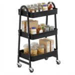 SONGMICS 3-Tier Rolling Cart, Metal Storage Cart, Kitchen Storage Trolley with 2 Brakes and Handles, Utility Trolley, Easy Assembly, for Painting Utensils Bedroom Laundry Room,...