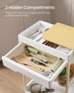 SONGMICS 3-Tier Storage Trolley, Rolling Trolley on Wheels, Serving Utility Cart with Removable Tray, Drawer, and Plastic Shelves, Easy Assembly, for Kitchen, White and Golden...