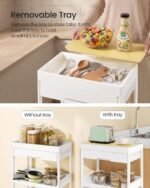 SONGMICS 3-Tier Storage Trolley, Rolling Trolley on Wheels, Serving Utility Cart with Removable Tray, Drawer, and Plastic Shelves, Easy Assembly, for Kitchen, White and Golden...