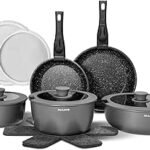 Stick Pots and Pans Set 17 Piece, Induction Hob Pan Set, Nonstick Removable Handle Kitchen Cookware Sets, Pot Set, Frying Pans Sets, Saucepan Sets with Lids