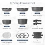 Stick Pots and Pans Set 17 Piece, Induction Hob Pan Set, Nonstick Removable Handle Kitchen Cookware Sets, Pot Set, Frying Pans Sets, Saucepan Sets with Lids