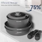 Stick Pots and Pans Set 17 Piece, Induction Hob Pan Set, Nonstick Removable Handle Kitchen Cookware Sets, Pot Set, Frying Pans Sets, Saucepan Sets with Lids