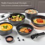 Stick Pots and Pans Set 17 Piece, Induction Hob Pan Set, Nonstick Removable Handle Kitchen Cookware Sets, Pot Set, Frying Pans Sets, Saucepan Sets with Lids