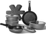 Stick Pots and Pans Set 17 Piece, Induction Hob Pan Set, Nonstick Removable Handle Kitchen Cookware Sets, Pot Set, Frying Pans Sets, Saucepan Sets with Lids