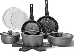 Stick Pots and Pans Set 17 Piece, Induction Hob Pan Set, Nonstick Removable Handle Kitchen Cookware Sets, Pot Set, Frying Pans Sets, Saucepan Sets with Lids
