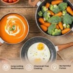 Stick Pots and Pans Set – Induction Hob Pots Set – 5pcs Kitchen Cookware with Lids – Cooking Marble Saucepan Pots and Frying Pans – by Nuovva