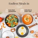 Stick Pots and Pans Set – Induction Hob Pots Set – 5pcs Kitchen Cookware with Lids – Cooking Marble Saucepan Pots and Frying Pans – by Nuovva