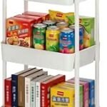 Sywhitta 3-tier Plastic Storage Trolley on Wheels, Kitchen Storage Utility Cart, Rolling Storage Rack for Bedroom, Bathroom, Office, White