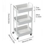 Sywhitta 3-tier Plastic Storage Trolley on Wheels, Kitchen Storage Utility Cart, Rolling Storage Rack for Bedroom, Bathroom, Office, White