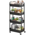 Sywhitta 3-tier Plastic Storage Trolley on Wheels, Kitchen Storage Utility Cart, Rolling Storage Rack for Bedroom, Bathroom, Office, White