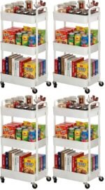 Sywhitta 3-tier Plastic Storage Trolley on Wheels, Kitchen Storage Utility Cart, Rolling Storage Rack for Bedroom, Bathroom, Office, White