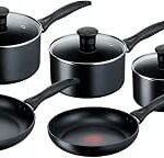 Titanium Non-Stick 5-Piece Induction Pan Set, Glass Lids, Black