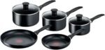Titanium Non-Stick 5-Piece Induction Pan Set, Glass Lids, Black