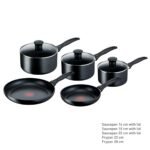 Titanium Non-Stick 5-Piece Induction Pan Set, Glass Lids, Black