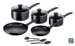 Titanium Non-Stick 5-Piece Induction Pan Set, Glass Lids, Black