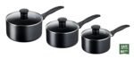 Titanium Non-Stick 5-Piece Induction Pan Set, Glass Lids, Black