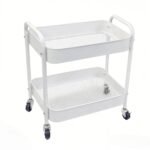 Under Desk Storage Cart 2 Tier Utility Rolling Cart with Wheels, Small Metal Mobile Trolley with Handle Two Tiered Utility Organizer Roller for Kitchen Office Bathroom Pantry...