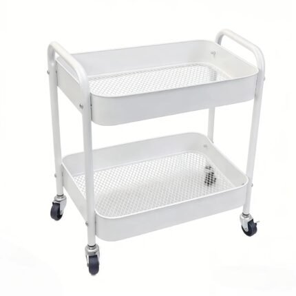 Under Desk Storage Cart 2 Tier Utility Rolling Cart with Wheels, Small Metal Mobile Trolley with Handle Two Tiered Utility Organizer Roller for Kitchen Office Bathroom Pantry...