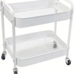 Under Desk Storage Cart 2 Tier Utility Rolling Cart with Wheels, Small Metal Mobile Trolley with Handle Two Tiered Utility Organizer Roller for Kitchen Office Bathroom Pantry...