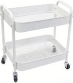 Under Desk Storage Cart 2 Tier Utility Rolling Cart with Wheels, Small Metal Mobile Trolley with Handle Two Tiered Utility Organizer Roller for Kitchen Office Bathroom Pantry...
