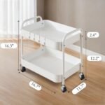 Under Desk Storage Cart 2 Tier Utility Rolling Cart with Wheels, Small Metal Mobile Trolley with Handle Two Tiered Utility Organizer Roller for Kitchen Office Bathroom Pantry...