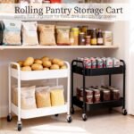 Under Desk Storage Cart 2 Tier Utility Rolling Cart with Wheels, Small Metal Mobile Trolley with Handle Two Tiered Utility Organizer Roller for Kitchen Office Bathroom Pantry...